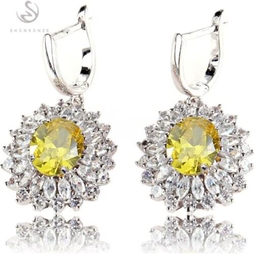 SHUNXUNZE Brand New Shinning earrings for women Accessories Explosion models Pink Yellow Cubic Zirconia Rhodium Plated R459 R462