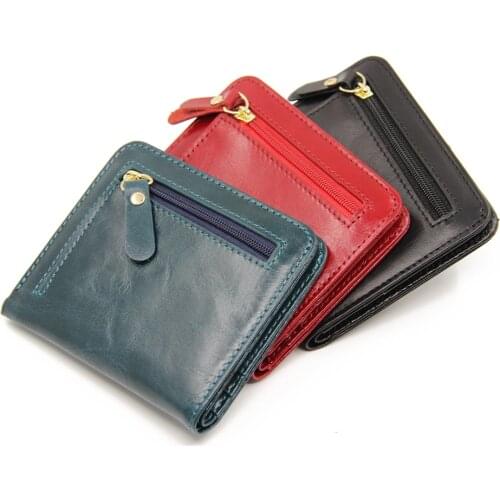 Women Pocket Wallet 100% Genuine Leather Wallet Coin Purse Small Mini Card Holder Chain Cute Walet