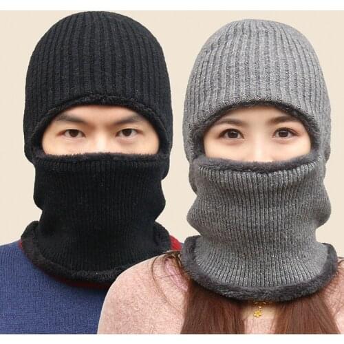 Woolen Hats for Men and Women In Winter Knitting Caps Thickened Warmth Riding Hiking Masked One and Velvet Bib Earmuffs