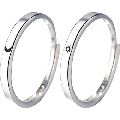 1 Pair Adjustable Anti-scratch Eye-catching Sun Moon Rings Opening Copper Couples Promise Wedding Rings Anniversary Engagement
