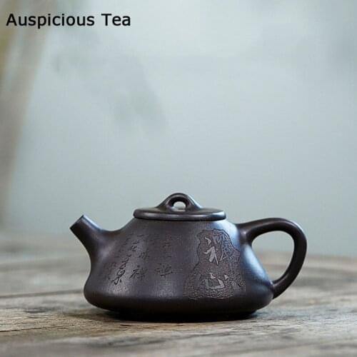 140ml Raw Ore Black Gold Sand Stone Scoop Tea Pot Classic Yixing Purple Clay Teapots Home Zisha Filter Kettle Tea Table Supplies