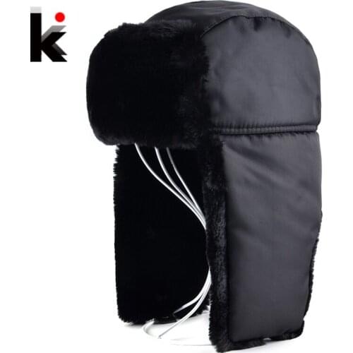2018 Mens Bomber Hats Warm Faux Fur Russian Warterproof Snow Caps With Earflap For Men Outdoor Thick Classic Male Leifeng Hat