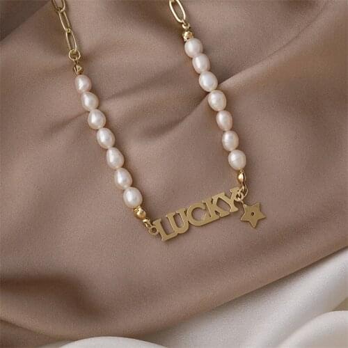 2021 New Baroque Style Natural Irregular Freshwater Pearl Letter Lucky Star Necklaces For Women Fashion Jewelry Elegant Collares