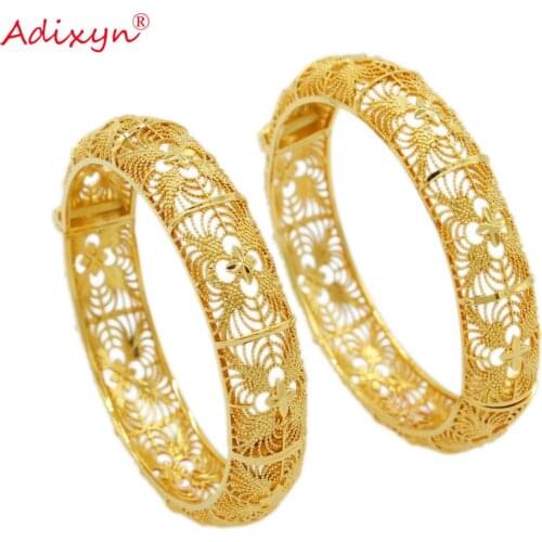Adixyn 24k Gold Bangle&Bracelet Jewelry for Lovers Hollow Bangle African Arab Dubai Bridal Wedding Jewelry Gifts N10089