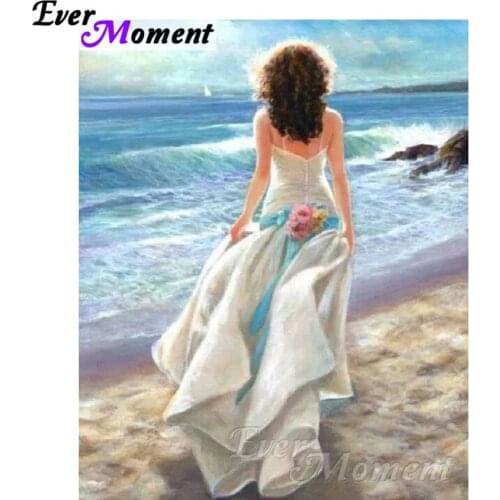 Ever Moment Diamond Embroidery Girl Seaside Back View Diamond Mosaic Full Square Drills Artwork Home Decoration ASF1204