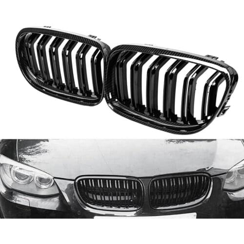 Car Carbon Fiber Glossy Black Double Slat Front Kidney Grille Grill for-BMW E90 E91 LCI 3 Series 2009-2011