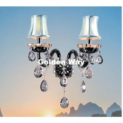 Free Shipping Black Clear Crystal wall Lamp luxury Bedroom Bedside Wall Candle E14 K9 crystal Wall Scones AC 100% Guaranteed