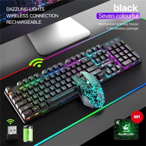 Rechargeablle Wireless Keyboard Computer Mouse Gamer Sets Rainbow Backlit Gaming Keyboards 2400DPI Gaming Mouse For PC Laptop