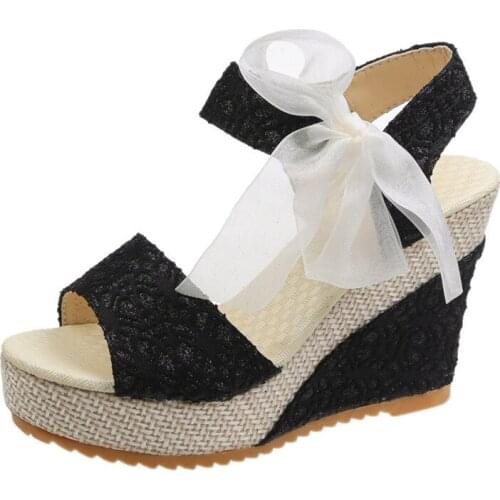 Fashion Lace Leisure Women Wedges Heeled Women Shoes 2021 Summer Sandals Party Platform High Heels Shoes Woman Open Toe Sandals