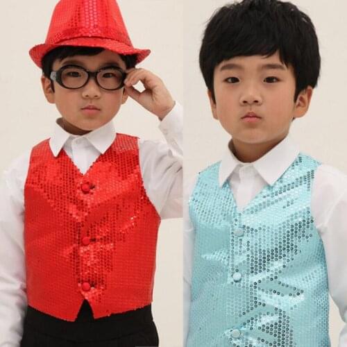 Childrens clothing Boys Choir students performing Kids hip-hop jazz dance sequined vest Dance wear costumes