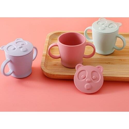 Baby Water Cups with Lid Children Silicone Bowl Spoon Cartoon Feeding Cup for Boys Girls Drinking Bottle Food Snack Container