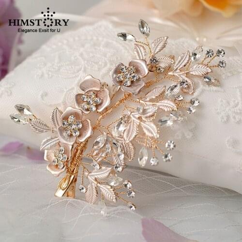 Himstory Wedding Bridal Hairgips Hair Accessories Gold Rhinestone Crystal Hair Comb Clip Side Gold Head Jewelry Hairpin