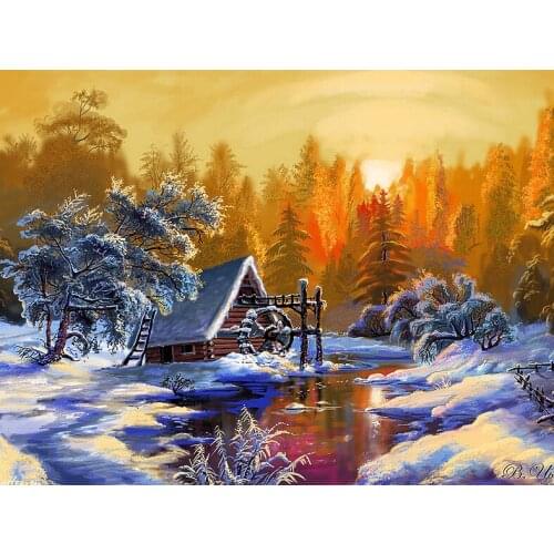 A7648 landscape snow cross stitch Oil painting girl 11/ 14ct /16/28/27CT cloth cotton thread embroidery DIY handmade