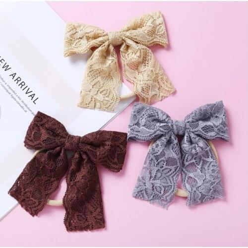 2021 New 4.5" Lace Bow HeadBand Infant Baby Thin Nylon Headbands Soft Hairband Toddler Hair Accessories