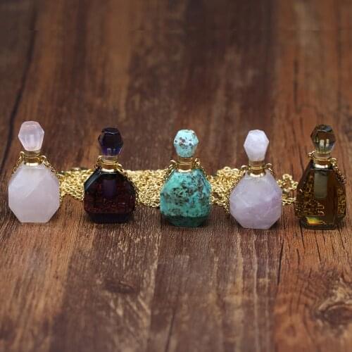 Natural Stone Perfume Bottle Necklace Section Semi-Precious Pendant Charms For Elegant Women Love Romantic Gift 60 CM