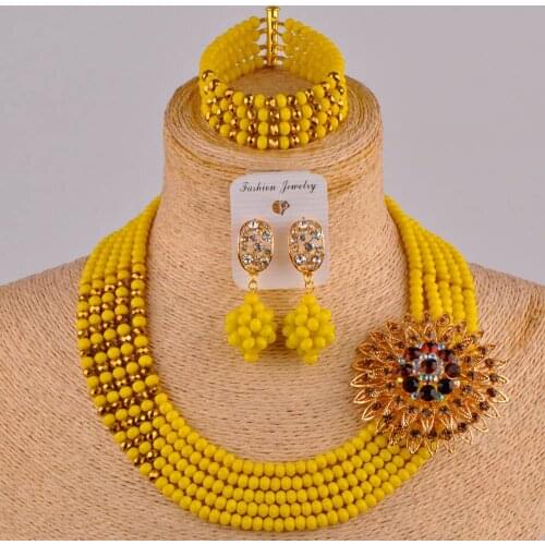 Opaque yellow and gold plated crystal african wedding set african beads nigerian jewelry sets CS01