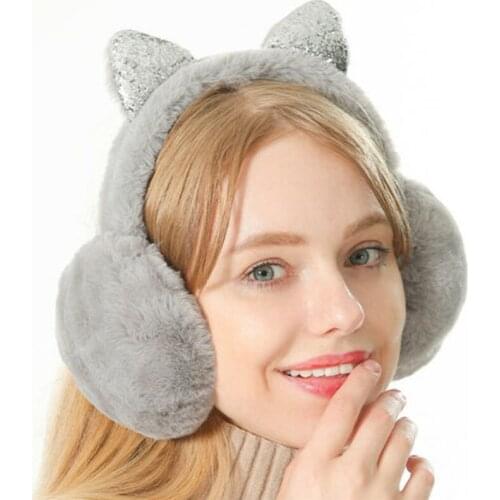 New 2020 Fashion Women Girl Winter Ear Warmer Earmuffs Cat Ear Muffs Cute Headband Warmer Plush Earflap Newest Black Earband