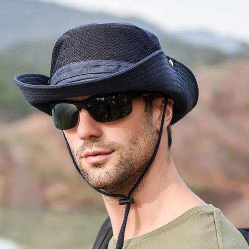 Mens Summer Sun Hat Outdoor Fishing Hat Fisherman Hat Sun Protection Breathable Bucket Hat for Hiking Camping