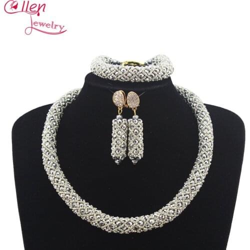 Luxury African Nigerian wedding bridal beads beaded necklace jewelry sets india dubai women jewelry sets W12753