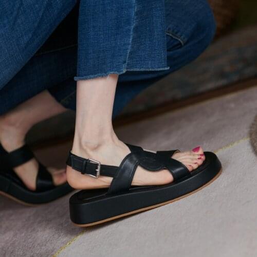 Genuine leather platform sandals 2021 summer new sandals female opening