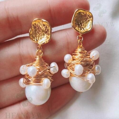 White Baroque Pearl Earring 18k Ear Stud AAA Irregular Dangle Classic Real Wedding Flawless
