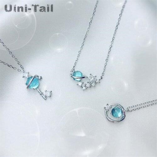 Uini-Tail hot new 925 sterling silver small fresh blue fantasy planet necklace universe aurora planet fashion trend sweet ED198