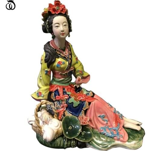 WU CHEN LONG Chinese Classical Ancient Beautiful Women Statue Xi Shi Lady Art Sculpture Ceramic Craft Home Decoration Gift R7100