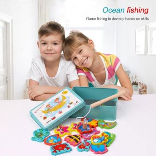 Iron Box Wooden Magnetic Fishing Toy Childrens Intelligence Early Childhood Parent-child Interactive Game For Baby Kid Birthday