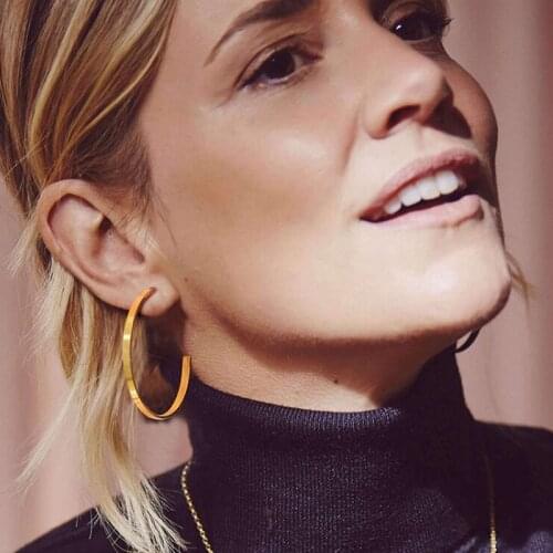 Sleek Big Flat Hoop Earrings Stainless Steel Women 50mm Minimal Jewelry