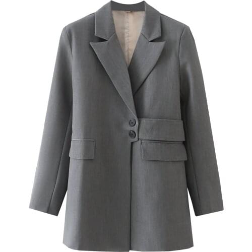 2021 Spring women Office casual coat Button-up Irregular belt Suits jacket Long Sleeve temperament Outerwear Work clothes Blazer