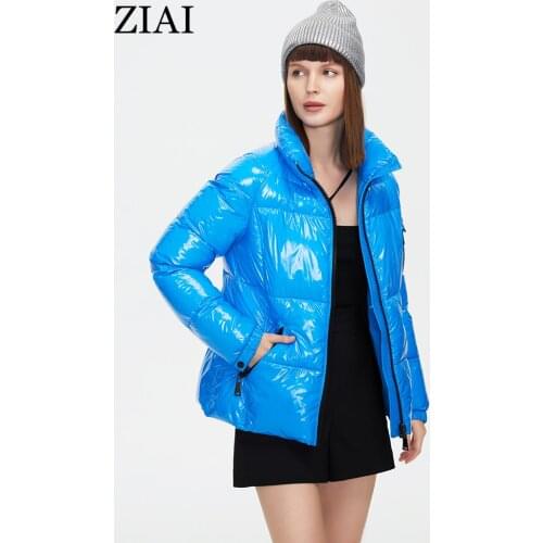 ZIAI 2021 Womens Coat Winter Short Shiny Thick Parka Stand Collar Female Warm Padded Bright Outcoat Women Cold Jacket ZR-T055