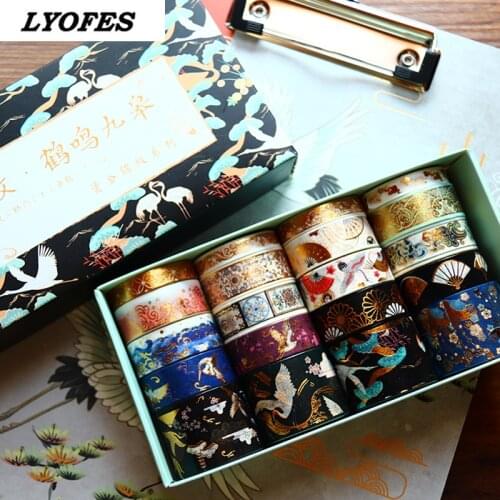20pcs Vintage Gold Foil Washi Tape Set Crane Cosmic Fantasy Sakura Flower Adhesive Masking Tapes DIY Decoration Sticker A6157