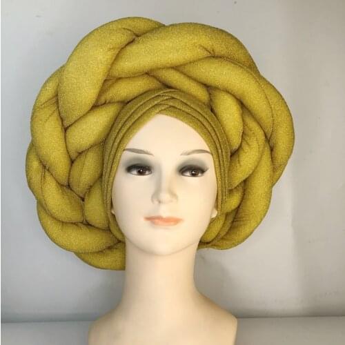 2021 New design African Aso-Oke Headtie Wine color African Aso Oke Headtie Wrap With Beads For Lady Party And Wedding