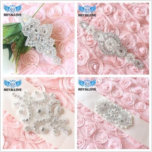 4* 5 pcs) Fashion Handmade Trim Stunning Rhinestones Pearl Applique Trim Garment Costume Decoration DIY Lace Garters Headband