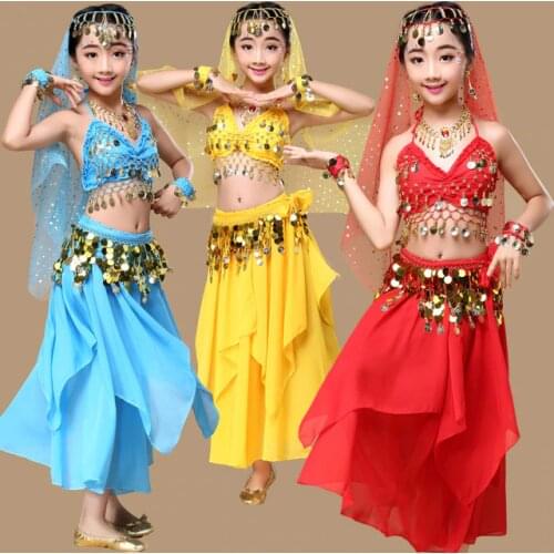 4pcs/1set Kids Professional India Dance Wear Children Belly Dance Costumes For Girls Egypt Dancing BELLYDANCE Costume for Girls