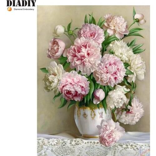 DIY diamond embroidery peony flower diamond painting Cross Stitch full round Rhinestone mosaic home decoration