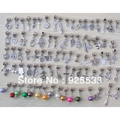 Free shipping 50pcs/lot mix style big hole antique metal loose beads pendant mix ramdomly