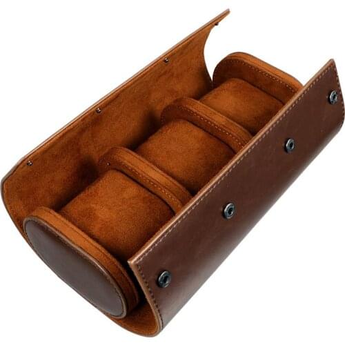 NICERIO Travel Watch Case PU Leather Watch Box 2 Slots Watch Storage Organizer Bracket Holder for Travel Business Trip (Brown)