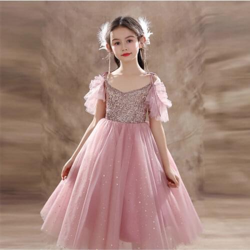 Teenages Girl Party Wedding Dresses for Children Sequins Dress Kids Bridesmaid Flower Girl Evening Dress for 10 to12 Year