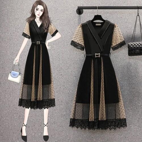 EHQAXIN Spring Autumn New Korean Style Large Size Womens Black Dress Fashion Knitted Elegant Short Sleeve Dresses L-5XL