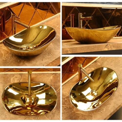 European style wash basin on the platform / electroplated gold household wash basin / toilet basin / hotel ceramic art basin