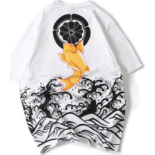 2020 New Arrival O-neck Cotton Casual Tshirt Homme T Shirt Men Summer Wear Original Chinese Carp Printing Neck Short Male Large