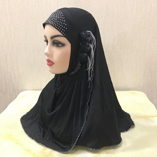H357 beautiful big gilrs or adults muslim hijab with flowers islamic scarf shawl headscarf hat armia pull on wrap ramadan gift
