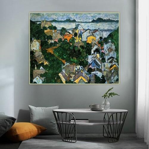 Holover Western Art Decor Poster Egon Schiele"Summer Landscape"Canvas Oil Painting Aesthetic Wall Art Home Interior Decoration