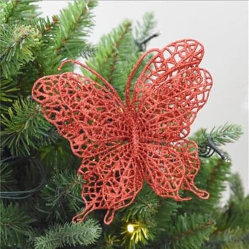 12PCS Artificial Butterfly Shape Christmas Flowers Christmas Tree Ornaments For Home Xmas Tree New Year Decor