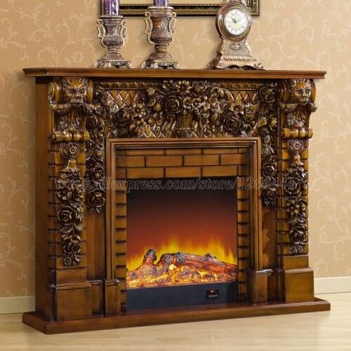 Deluxe fireplace W150cm English style chimney wooden mantel plus electric fireplace insert burner artificial LED optical flame