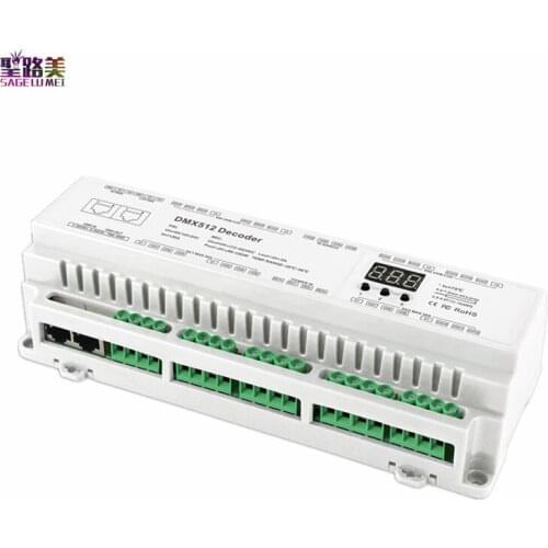 BC-624-DIN DC12V-DC24V DIN Rail PWM 24CH DMX512 Constant Voltage LED Decoder 1440W (12V) / 2880W(24V) RJ45 Terminal Block