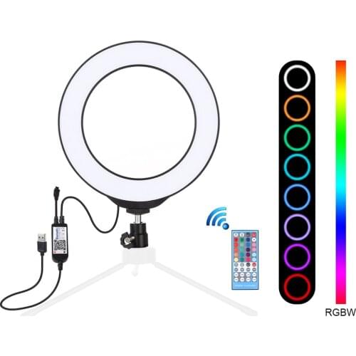 Video Light Dimmable LED Selfie Ring Light USB Ring Lamp Photography Light Cold Warm Tripod Ball Head & Remote Control for Live