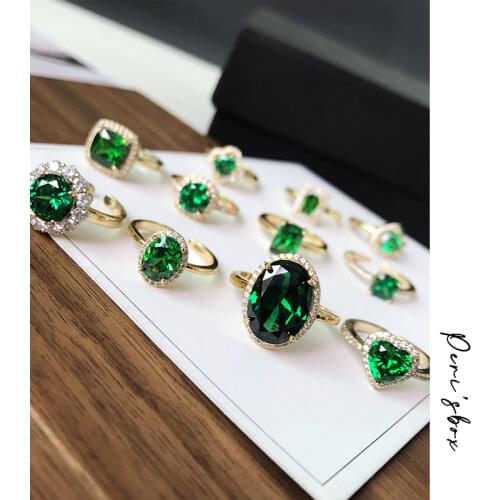 PerisBox 10 Designs Green CZ Stone Rings Square Oval Geometric Rings for Women Love Heart Vintage Stacking Ring Adjustable 2020