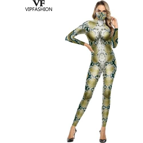 VIP FASHION Adult Rompers Sexy Snake print Halloween Costumes For Women Party Carnival Performance Bodysuit Jumpsuit